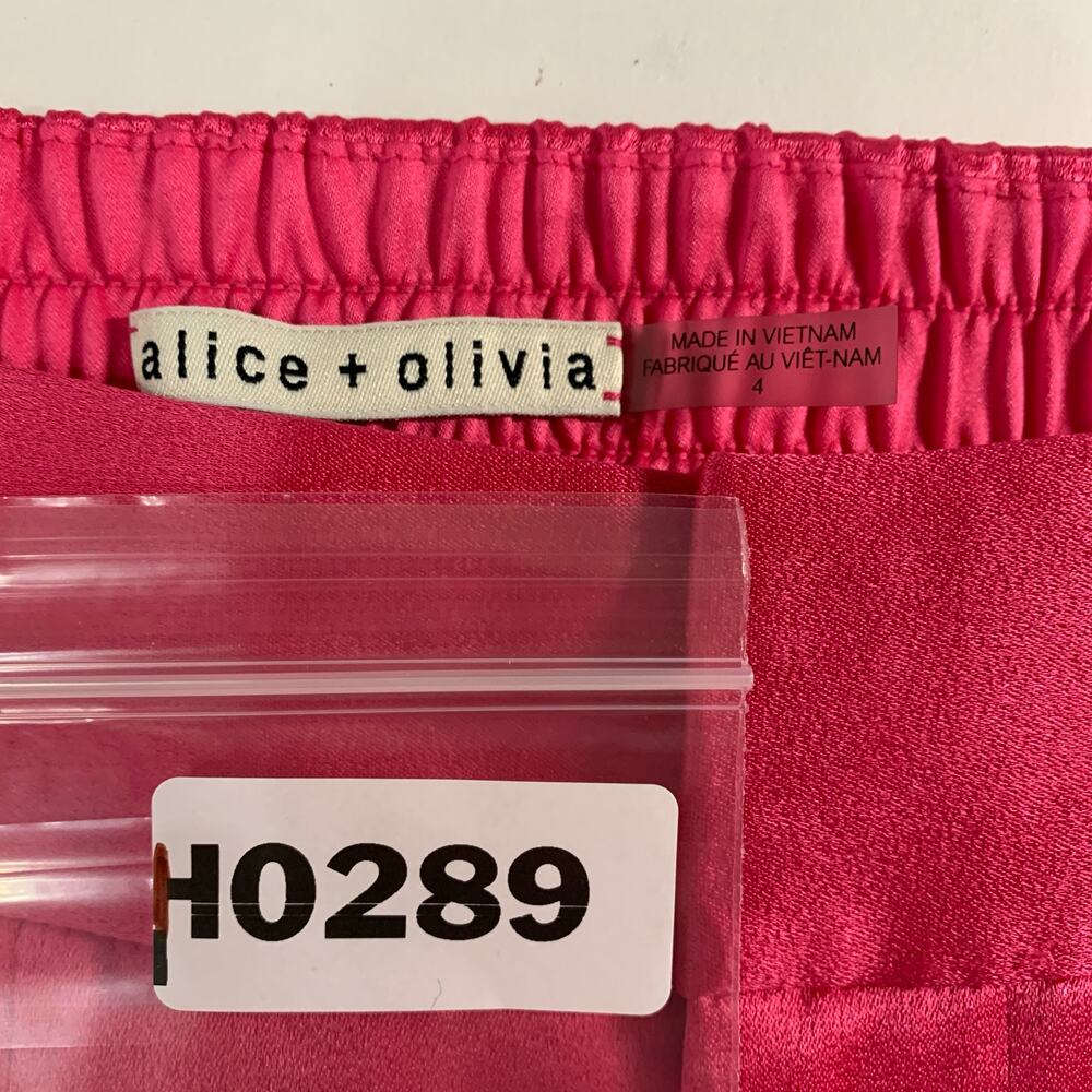 Alice + Olivia 4 Jody High Waisted Front Slit Satin Trouser Pant Wide Leg Pink - Picture 4 of 10